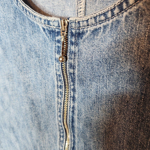 Vintage 90s Y2K Denim Sleeveless Dress Jumper Pockets Zip Up Kidcore Cottagecore - Picture 3 of 11